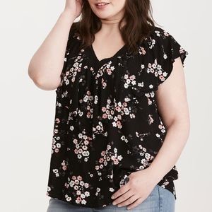 Torrid Floral Print Crepe Ruffle Blouse